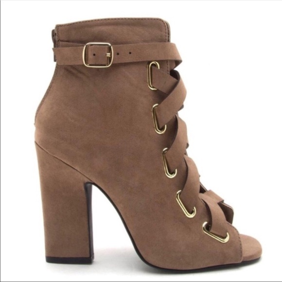 Brand New Tan Suede Heeled Booties - Picture 3 of 3